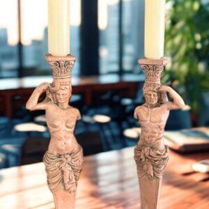 Vintage, Handcrafted Candle Holders in durable Clay with Patina Finish